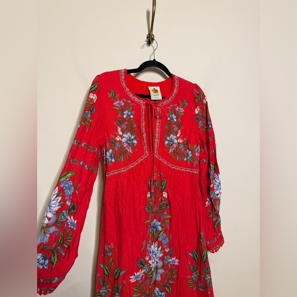 FARM Rio Red Sweet Bloom Bouquet Lenzing Ecovero Euroflax Midi Dress - Picture 6 of 12